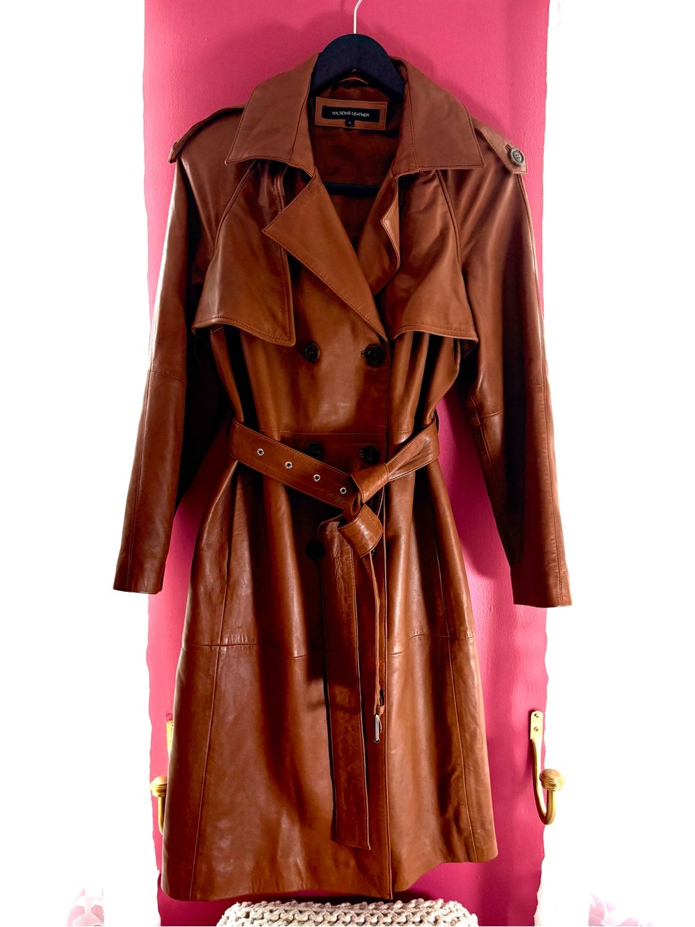 Wilsons Leather Brown Leather Trench Coat with Belt